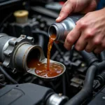 Technician changing transmission fluid