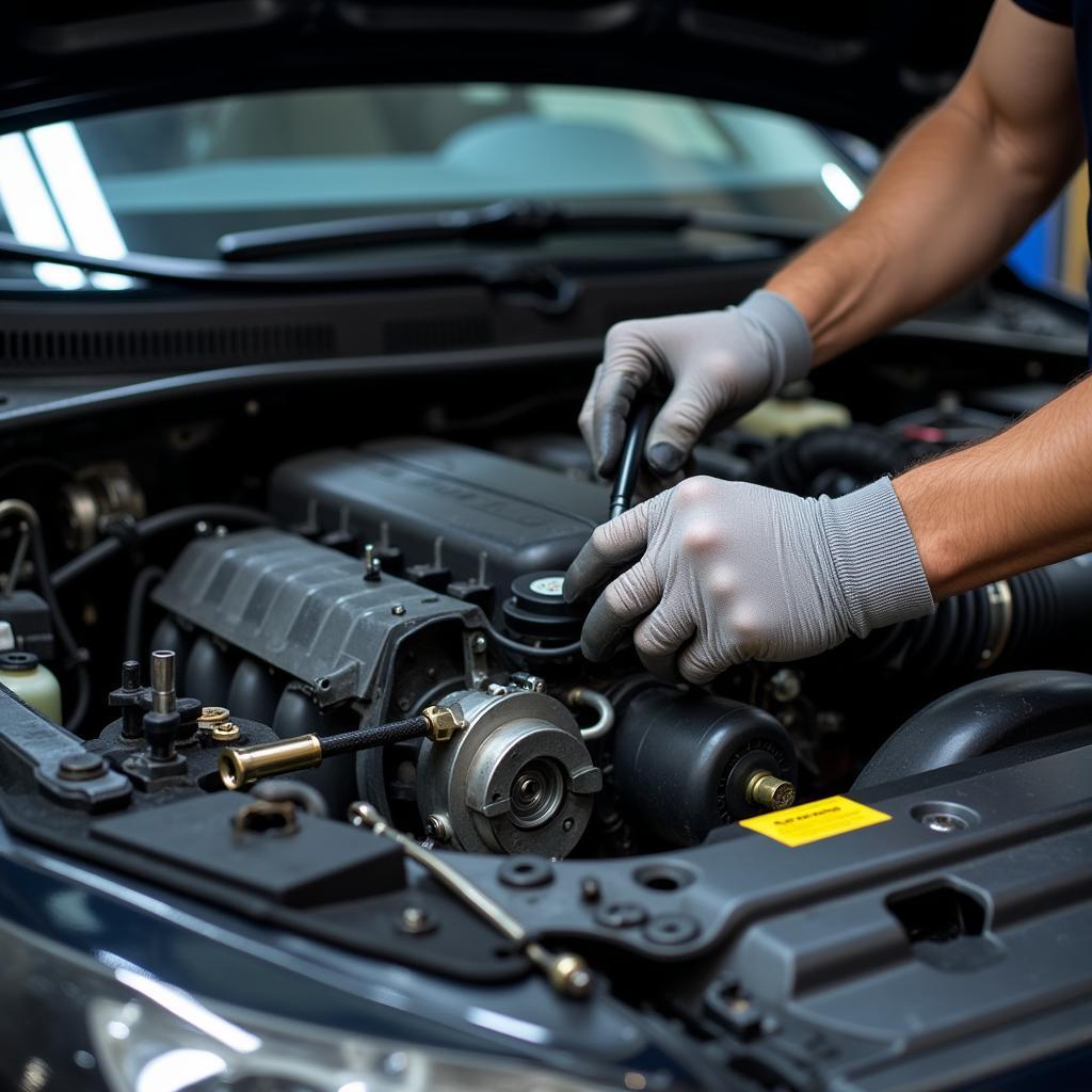 Mechanic Working on a Car Engine