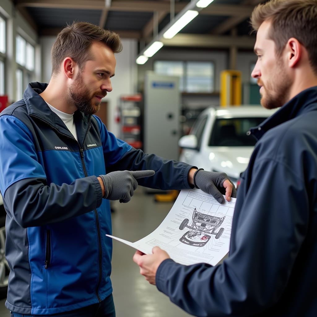 Mechanic Explaining Car Repairs to Customer